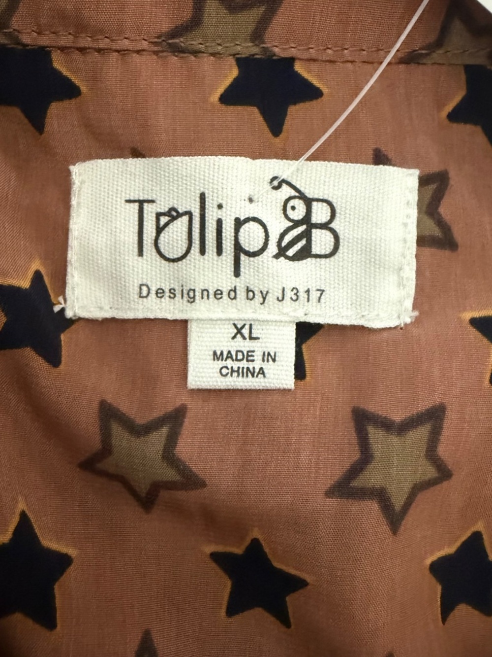 Tulip B Women’s Brown Tie Mock Neck Star-Print Long Sleeve Blouse Sz XL NWT - Picture 5 of 8